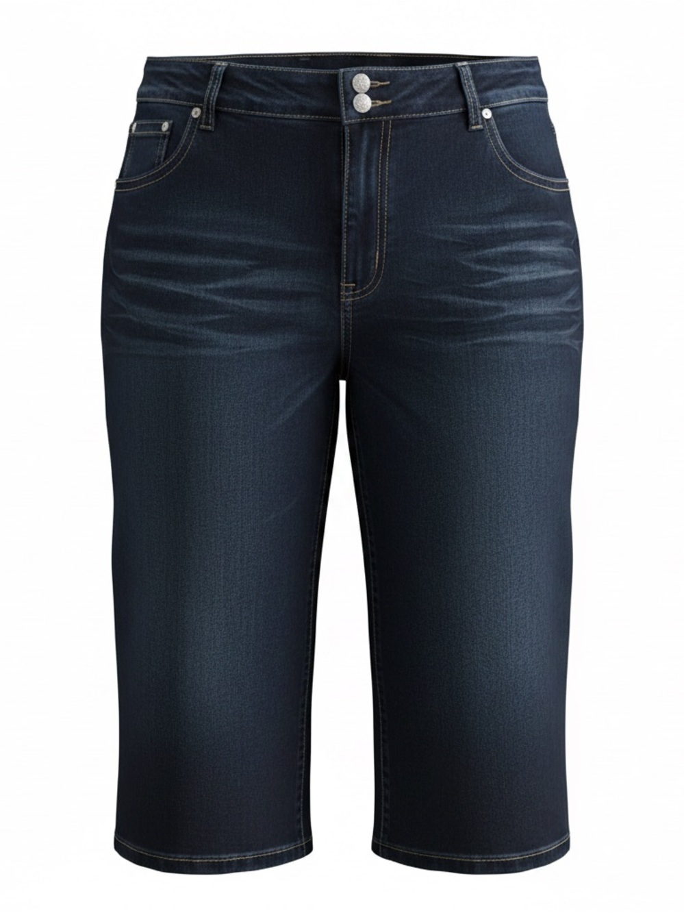 Karen T Womens Plus Size 22 Dark Wash Denim Capri Jeans With Embroidered Pockets